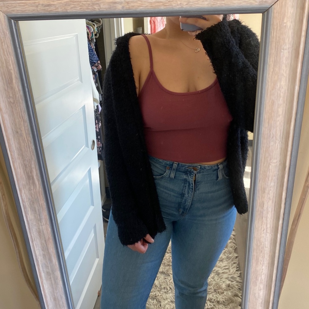 black fuzzy sweatshirt